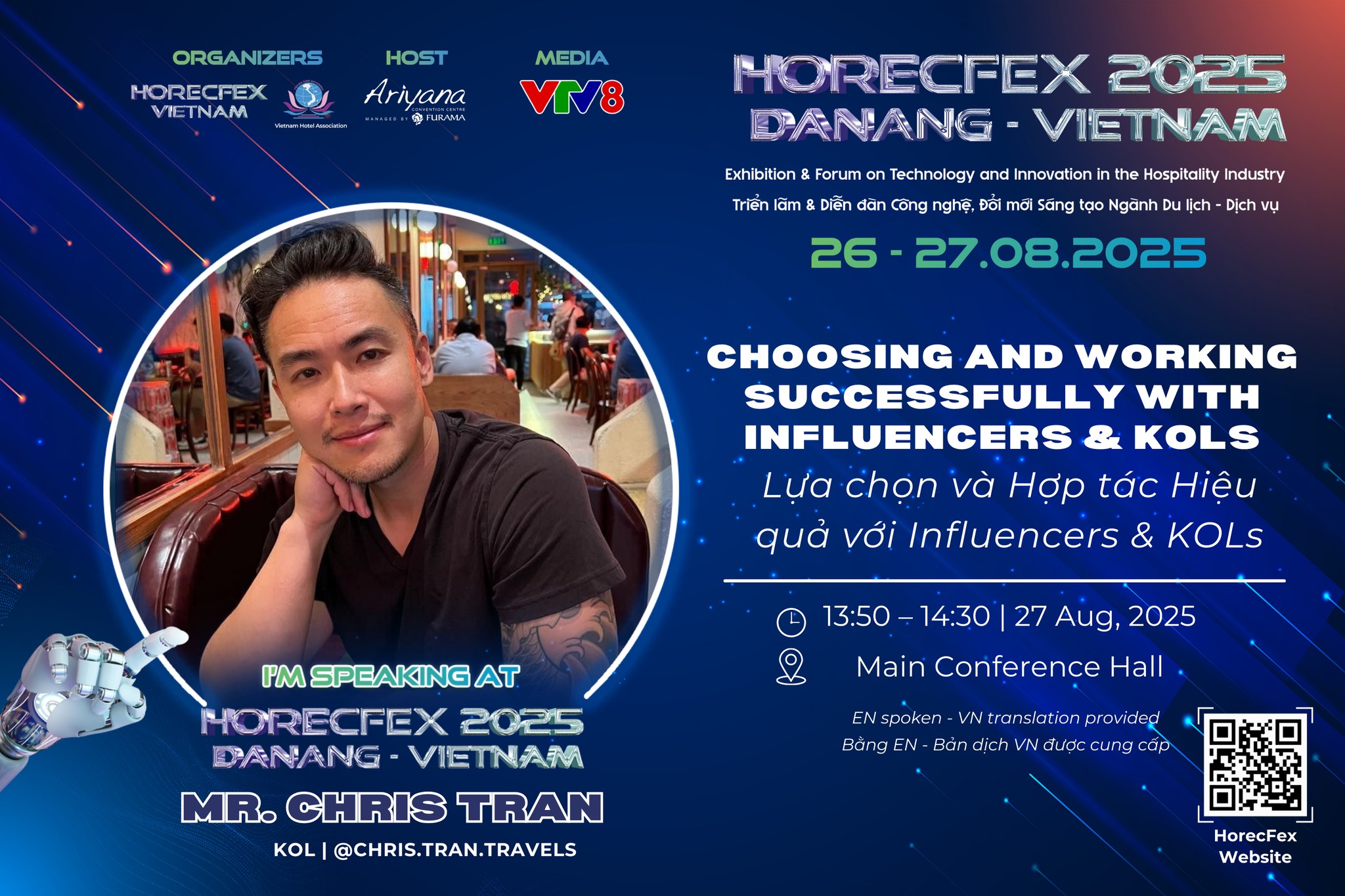 Mr. Chris Tran chia sẻ bí quyết hợp tác hiệu quả với KOLs và Influencers trong ngành du lịch tại HorecFex 2025