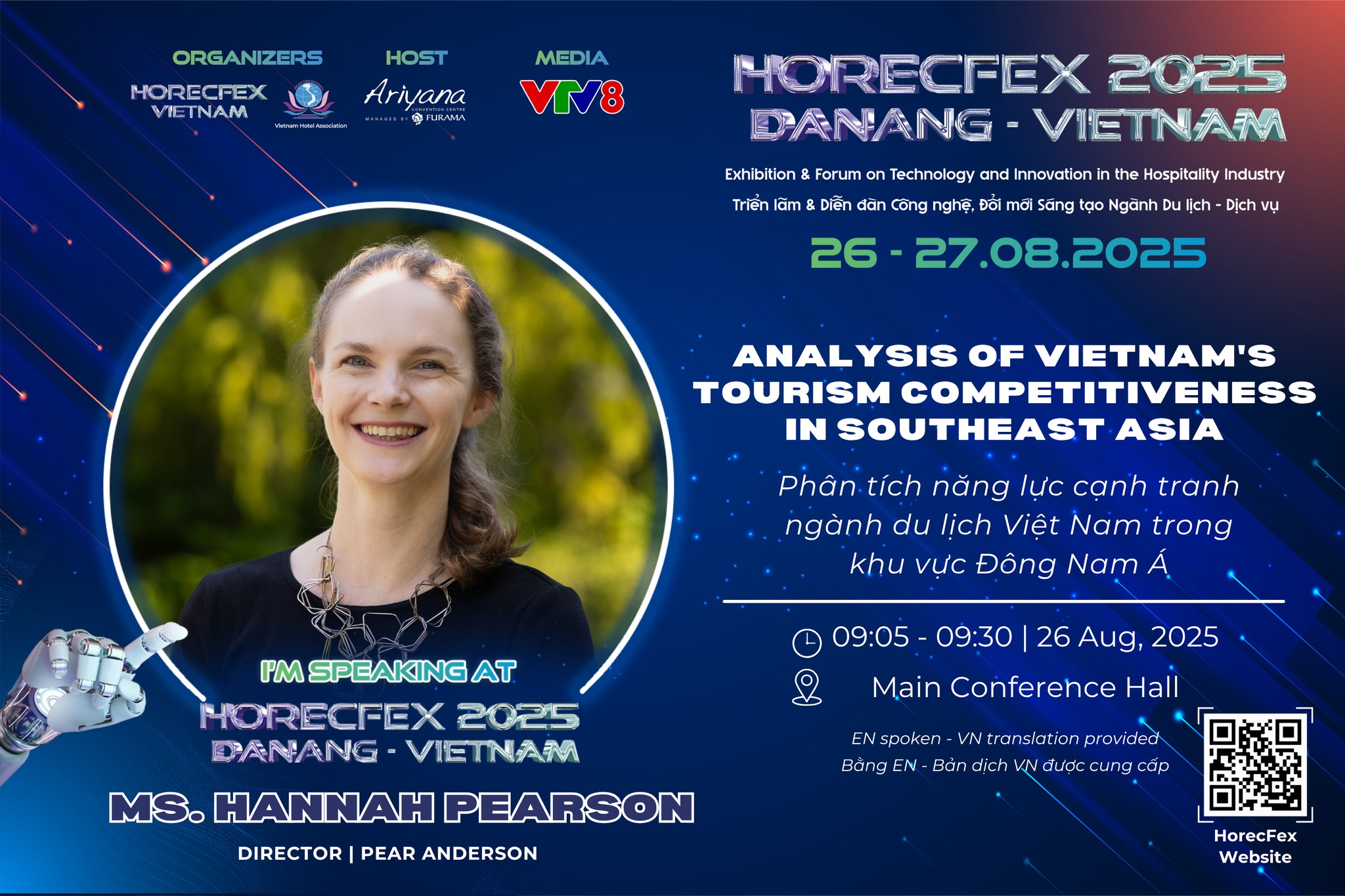 Ms. Hannah Pearson mang góc nhìn về Phân Tích Năng Lực Cạnh Tranh Du Lịch Của VN Trong Khu Vực Đông Nam Á tại HorecFex 2025